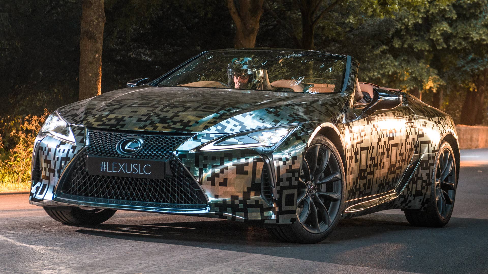 Lexus LC Convertible prototype in silver camouflage
