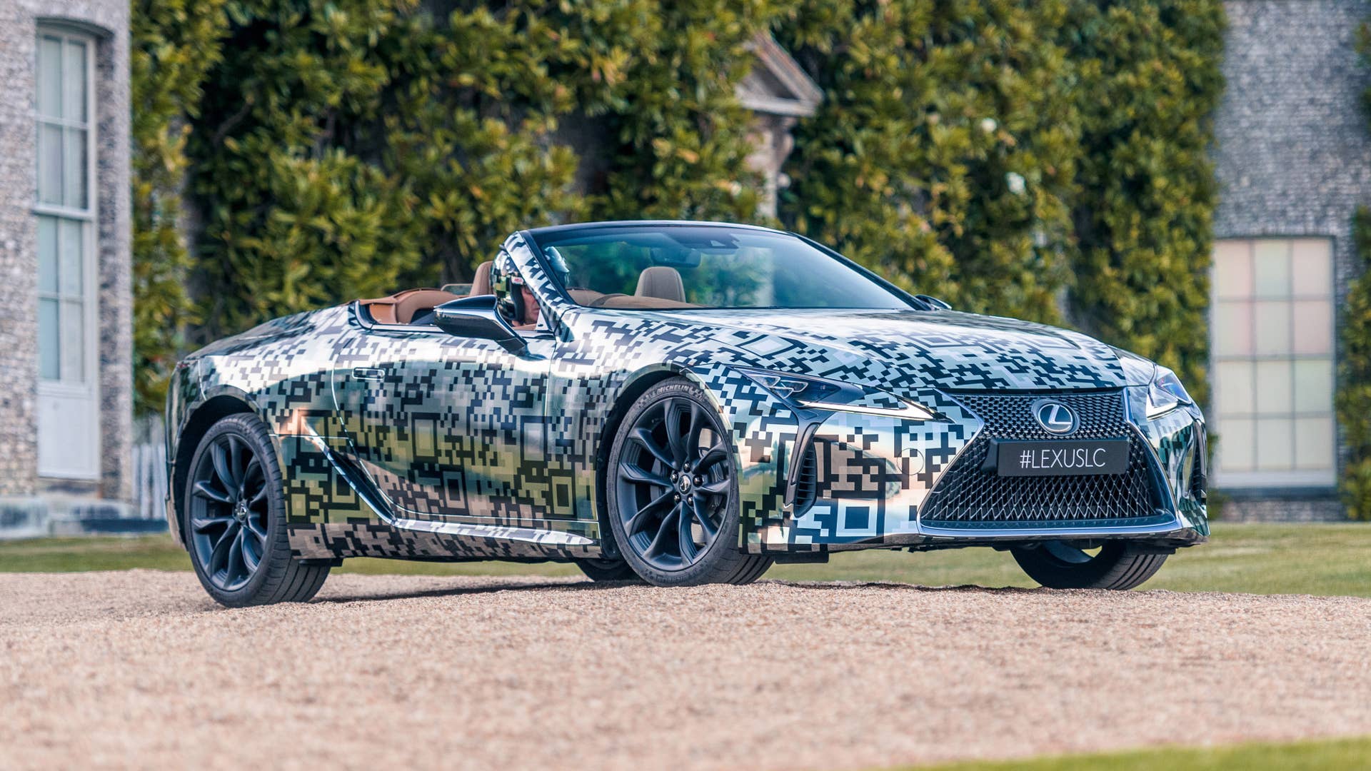 Lexus LC Convertible prototype in silver camouflage