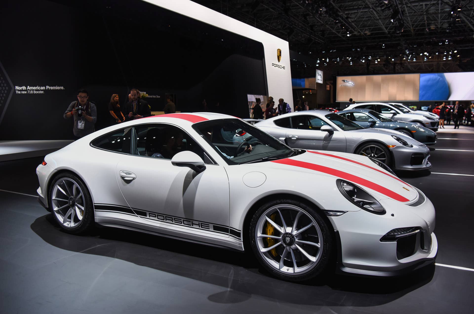 The new Porsche 911 R sits on display at the 2016 New York International Auto Show in New York, U.S., on Thursday, March 24, 2016. Nearly 1,000 cars and trucks will be on display at North America's first and largest-attended auto show. Photographer: Ron Antonelli/Bloomberg via Getty Images