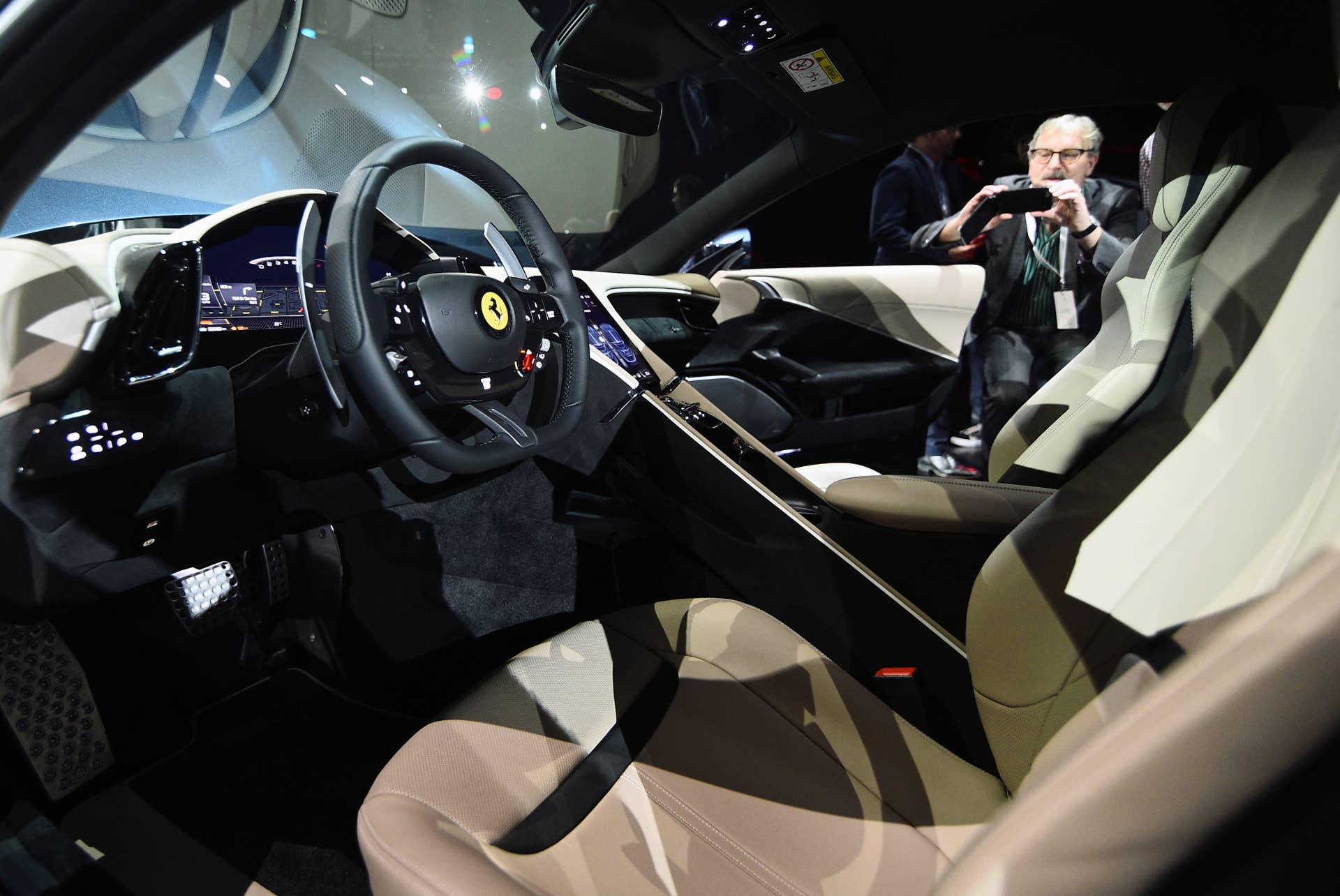 Interior details of the new Ferrari Roma are pictured after it was unveiled during its first world presentation in Rome, Italy, November 14, 2019. REUTERS/Guglielmo Mangiapane