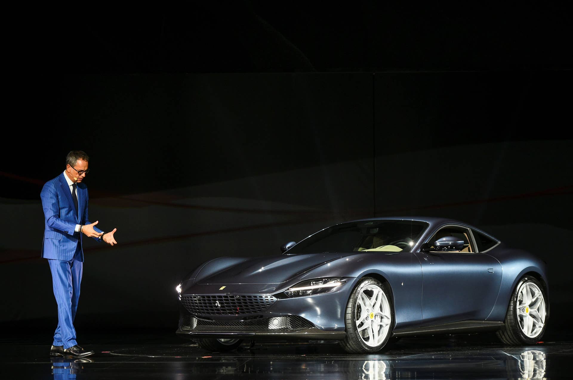 Ferrari's Chief Design Officer Flavio Manzoni speaks during the first world presentation of the Ferrari Roma in Rome, Italy, November 14, 2019. REUTERS/Guglielmo Mangiapane