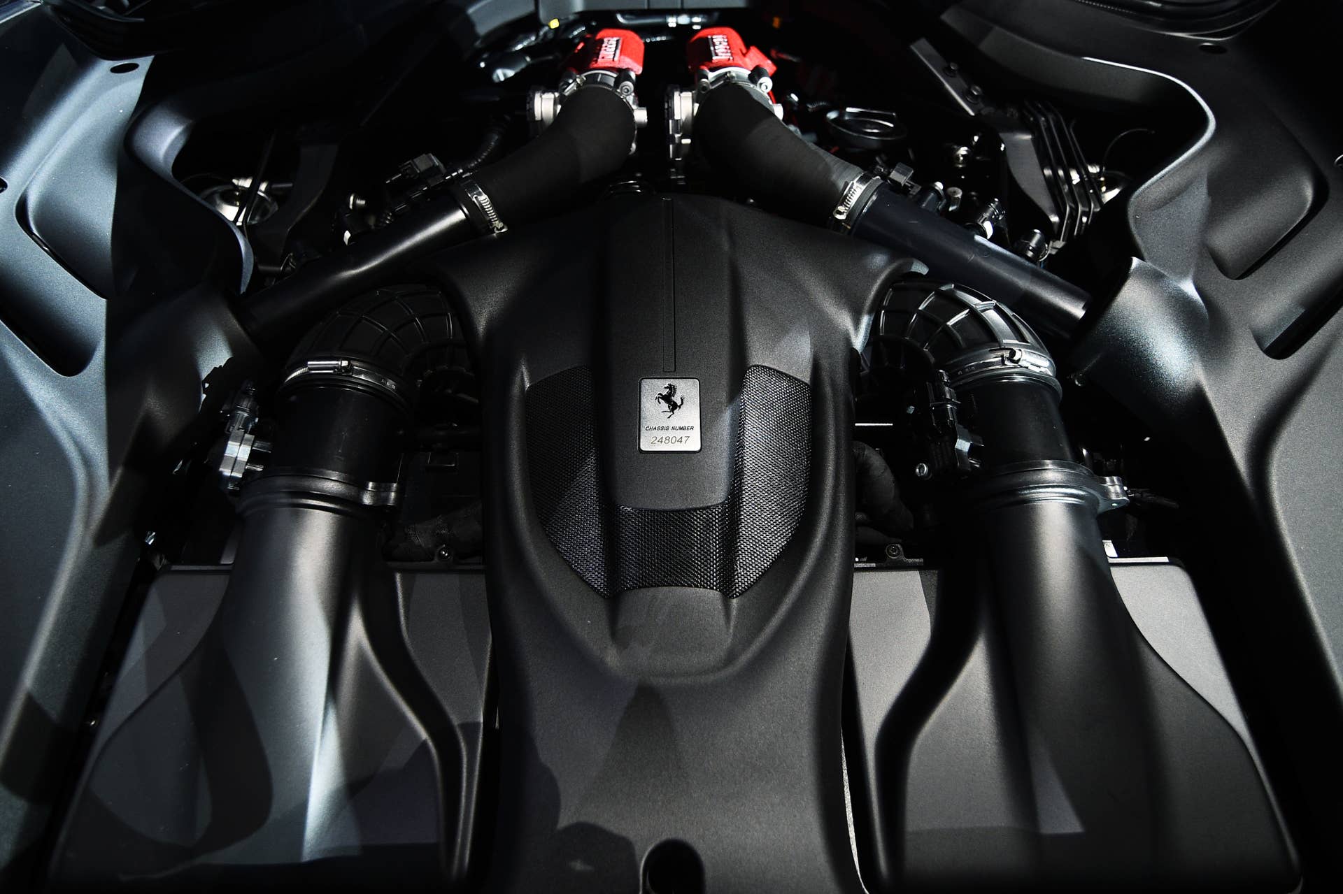 The engine of Ferrari Roma is pictured after it was unveiled during its first world presentation in Rome, Italy, November 14, 2019. REUTERS/Guglielmo Mangiapane