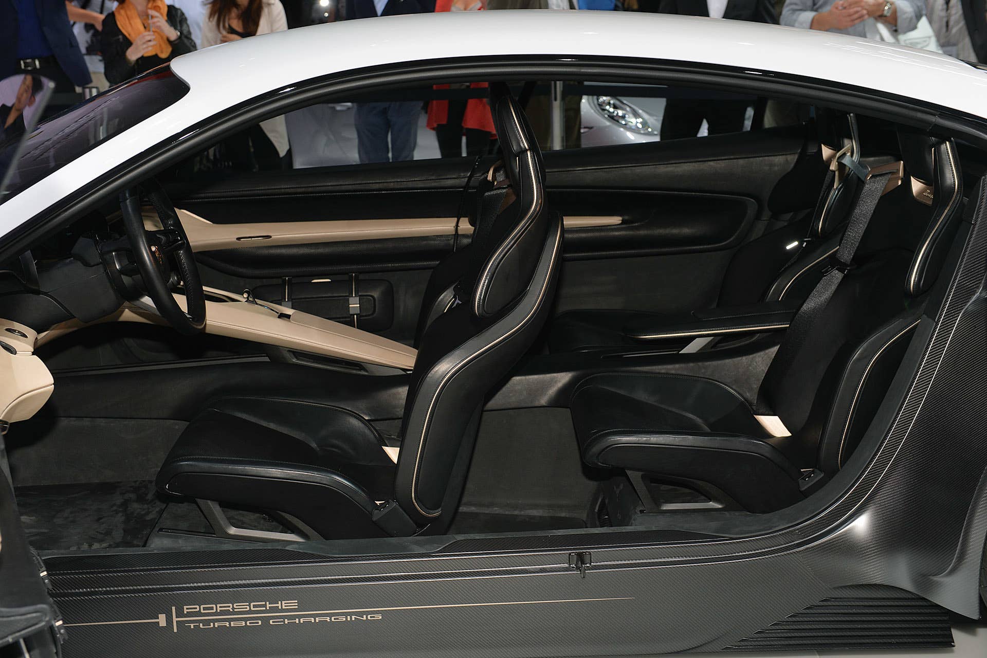 The Porsche Mission E concept, showed off at the 2015 Frankfurt Motor Show, closer view of the interior.