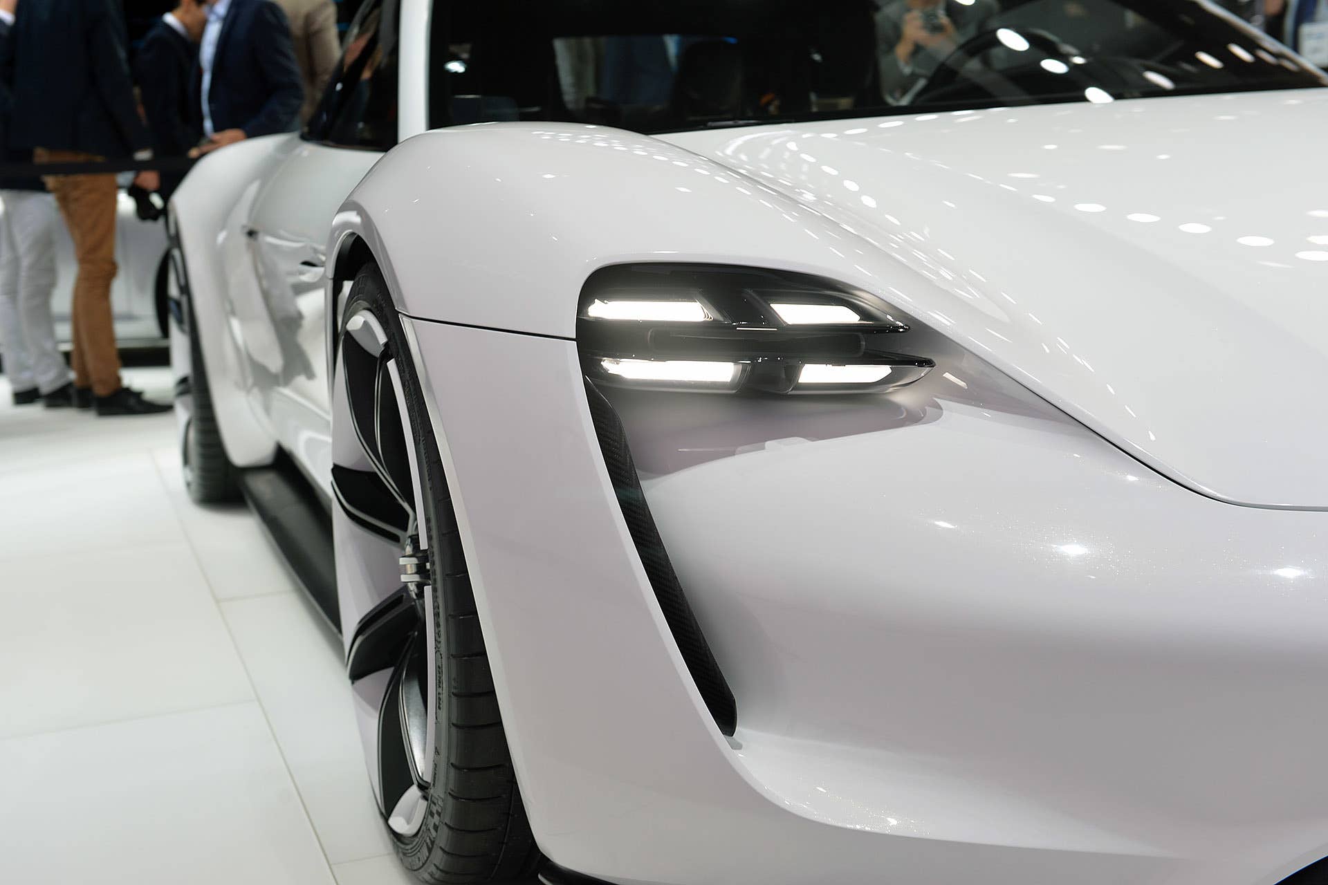 The Porsche Mission E concept, showed off at the 2015 Frankfurt Motor Show, headlight.