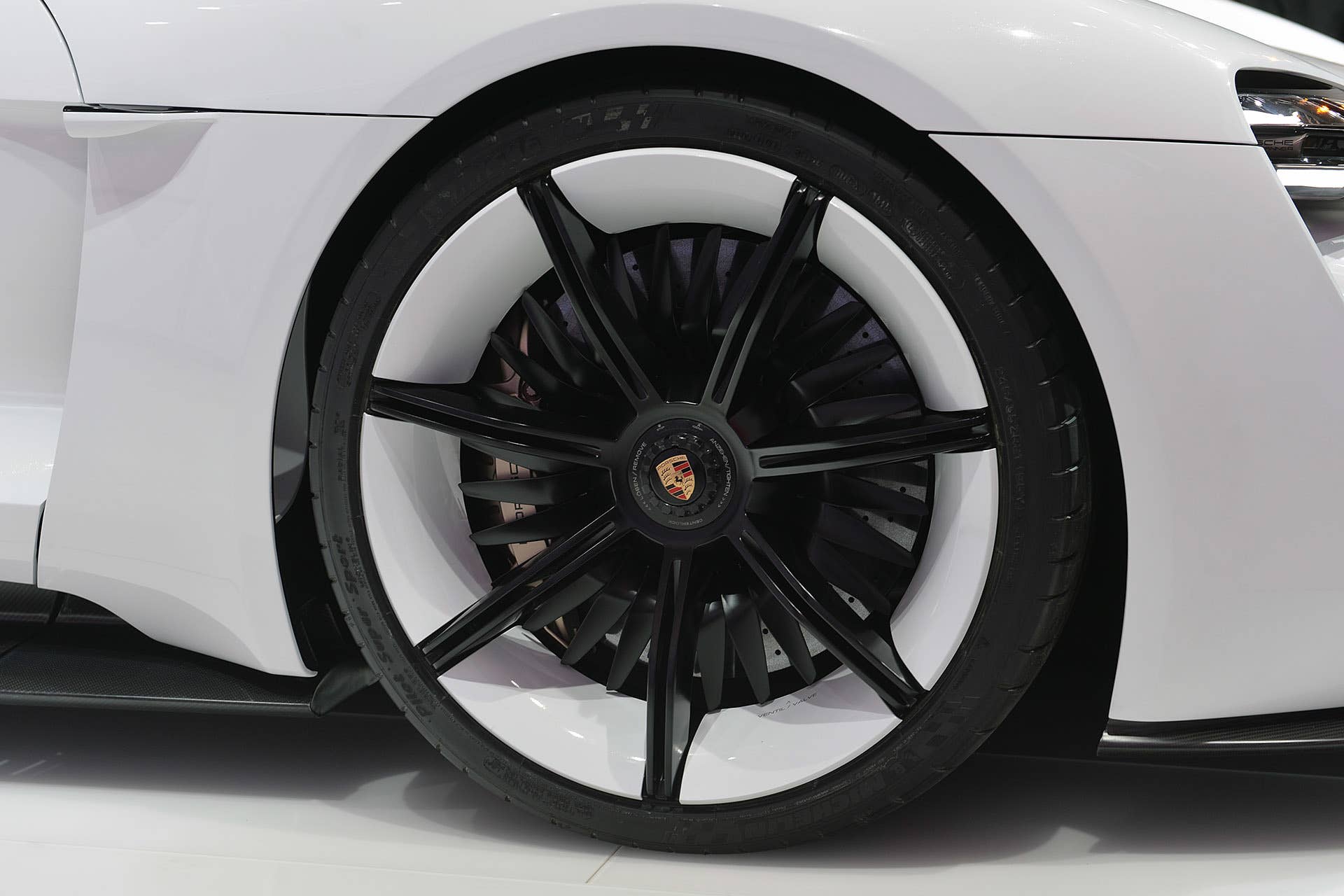 The Porsche Mission E concept, showed off at the 2015 Frankfurt Motor Show, wheel.