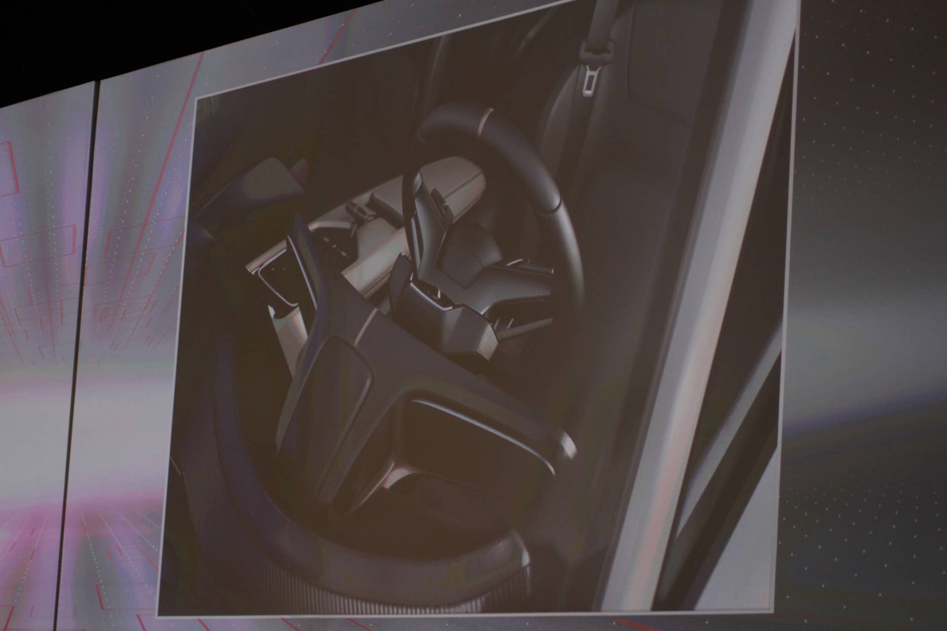 The electric Porsche Mission E concept, showed off at the Volkswagen Group Night ahead of the 2015 Frankfurt Motor Show, presentation slide of the instrument panel.