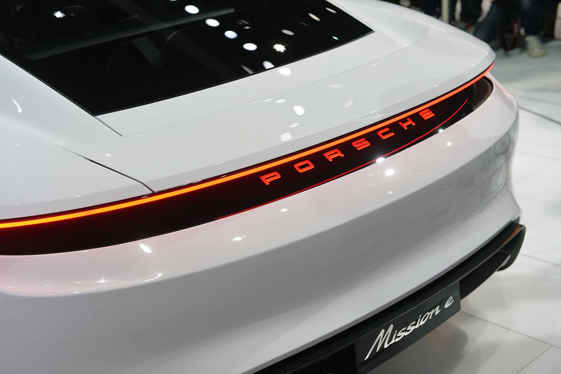 The Porsche Mission E concept, showed off at the 2015 Frankfurt Motor Show, detail of the rear bumper.
