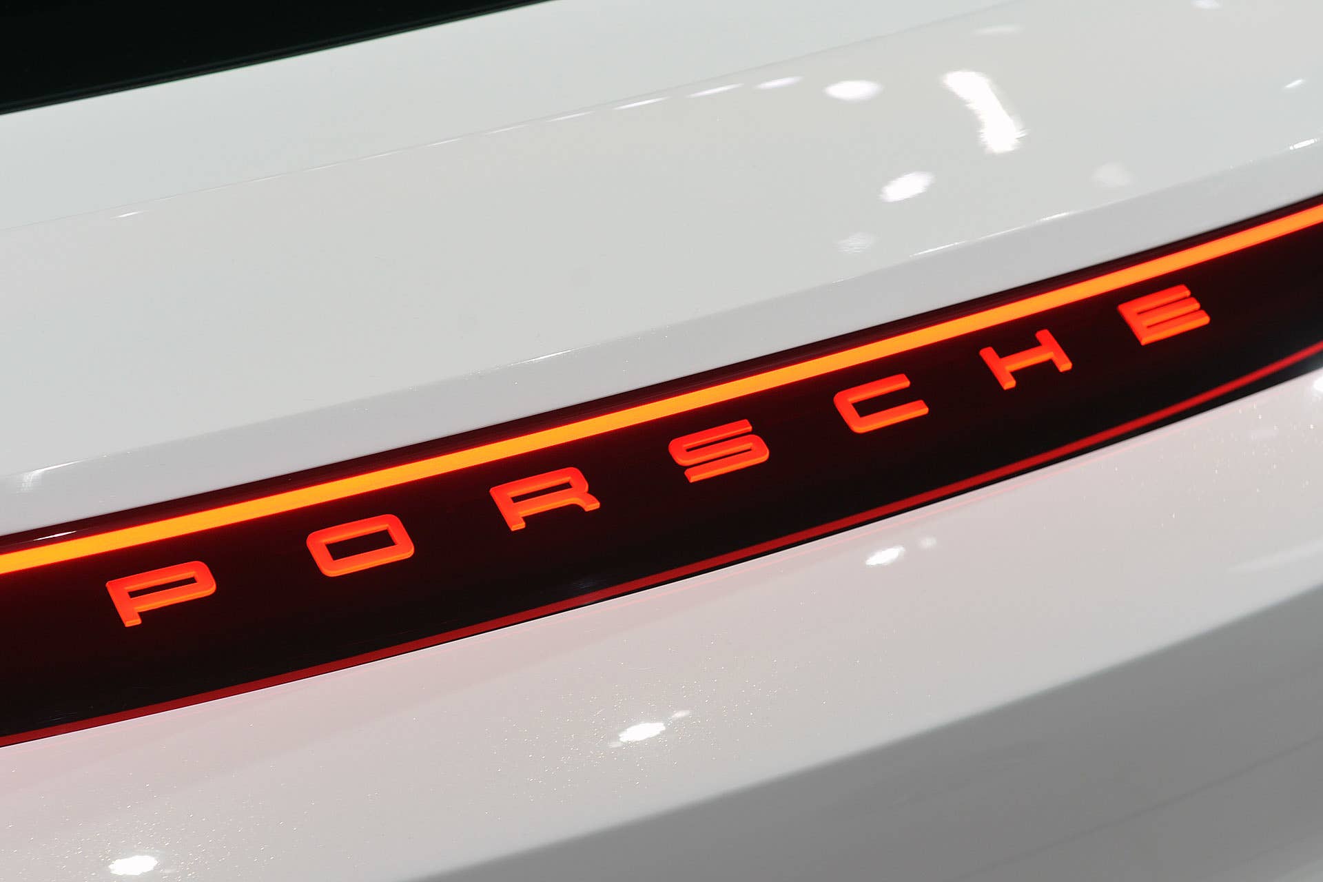 The Porsche Mission E concept, showed off at the 2015 Frankfurt Motor Show, taillight detail.
