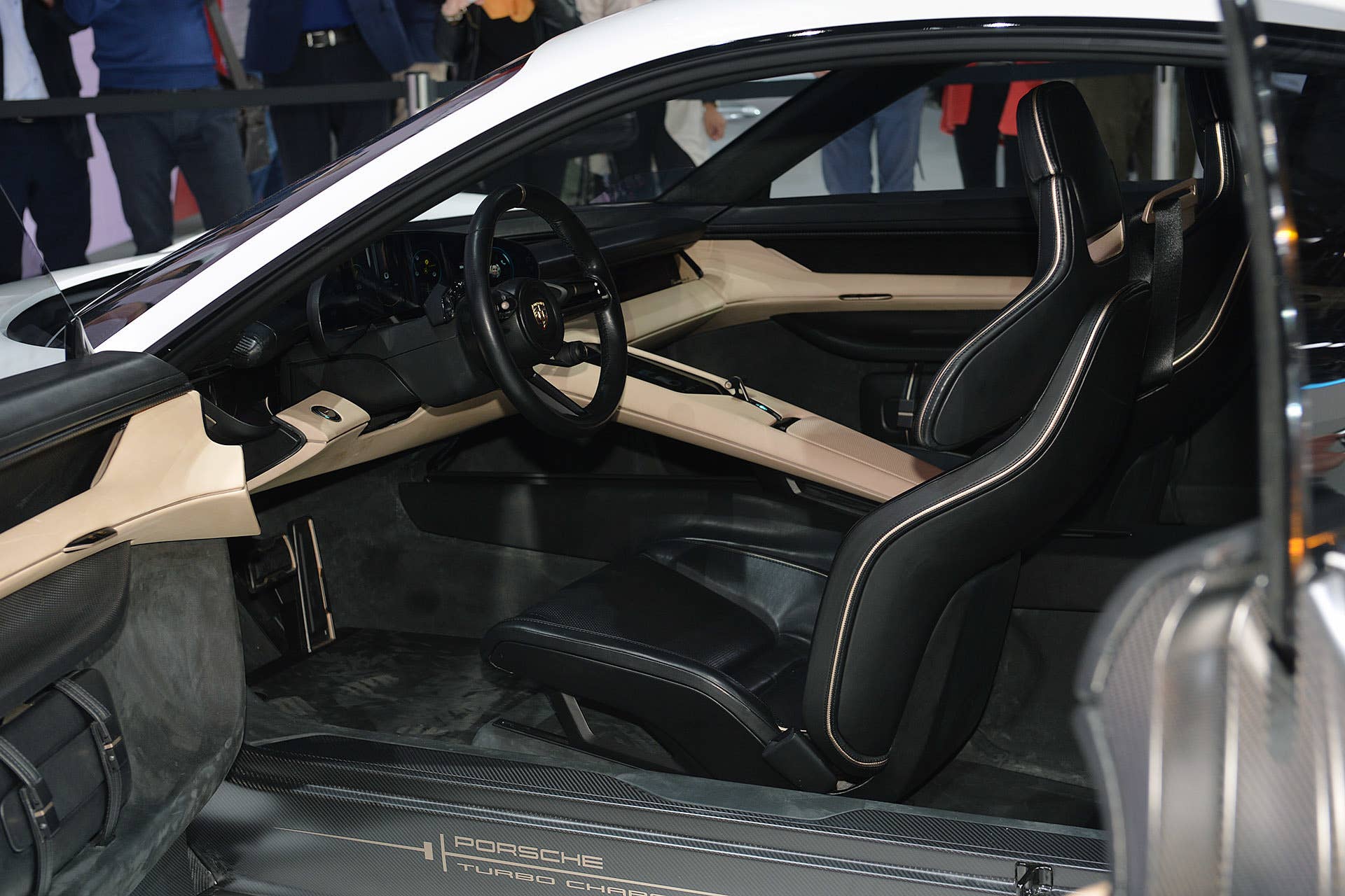 The Porsche Mission E concept, showed off at the 2015 Frankfurt Motor Show, driver's compartment.