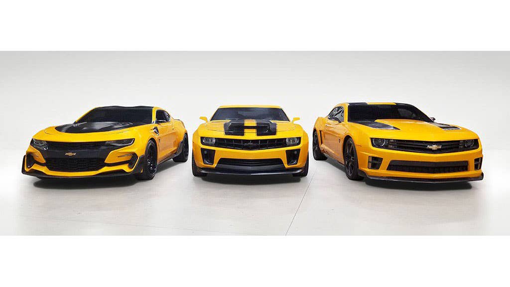 GM is auctioning off its Transformers collection of Bumblebee Camaros.