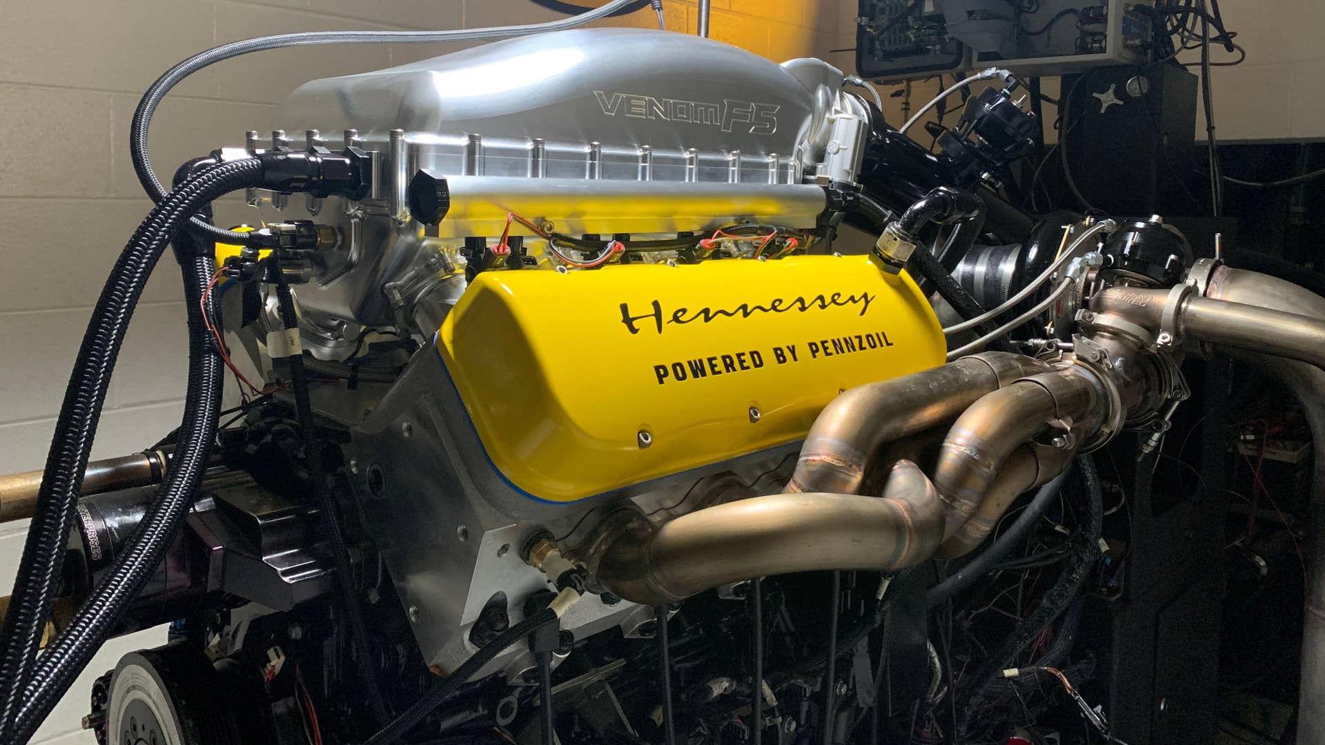 Hennessey Venom F5 engine on engine dyno