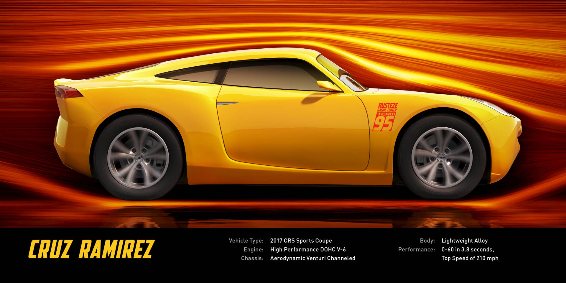 CARS 3..Cruz Ramirez (voice of Cristela Alonzo)..Cruz Ramirez is a sunny-but-fierce unconventional trainer at the Rust-eze Racing Center. She expertly arms the team's talented rookies with cutting-edge tools to tear up the trackâ€”but she nearly stalls when her longtime idol Lightning McQueen shows up. While sheâ€™d love to help him find his way back to the top, she knows the competition is faster than ever, and victory is all about speedâ€”or is it?..Â©2016 Disneyâ€¢Pixar. All Rights Reserved.