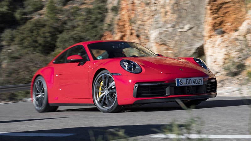 The all-new 992-series Porsche 911, front three-quarter view.