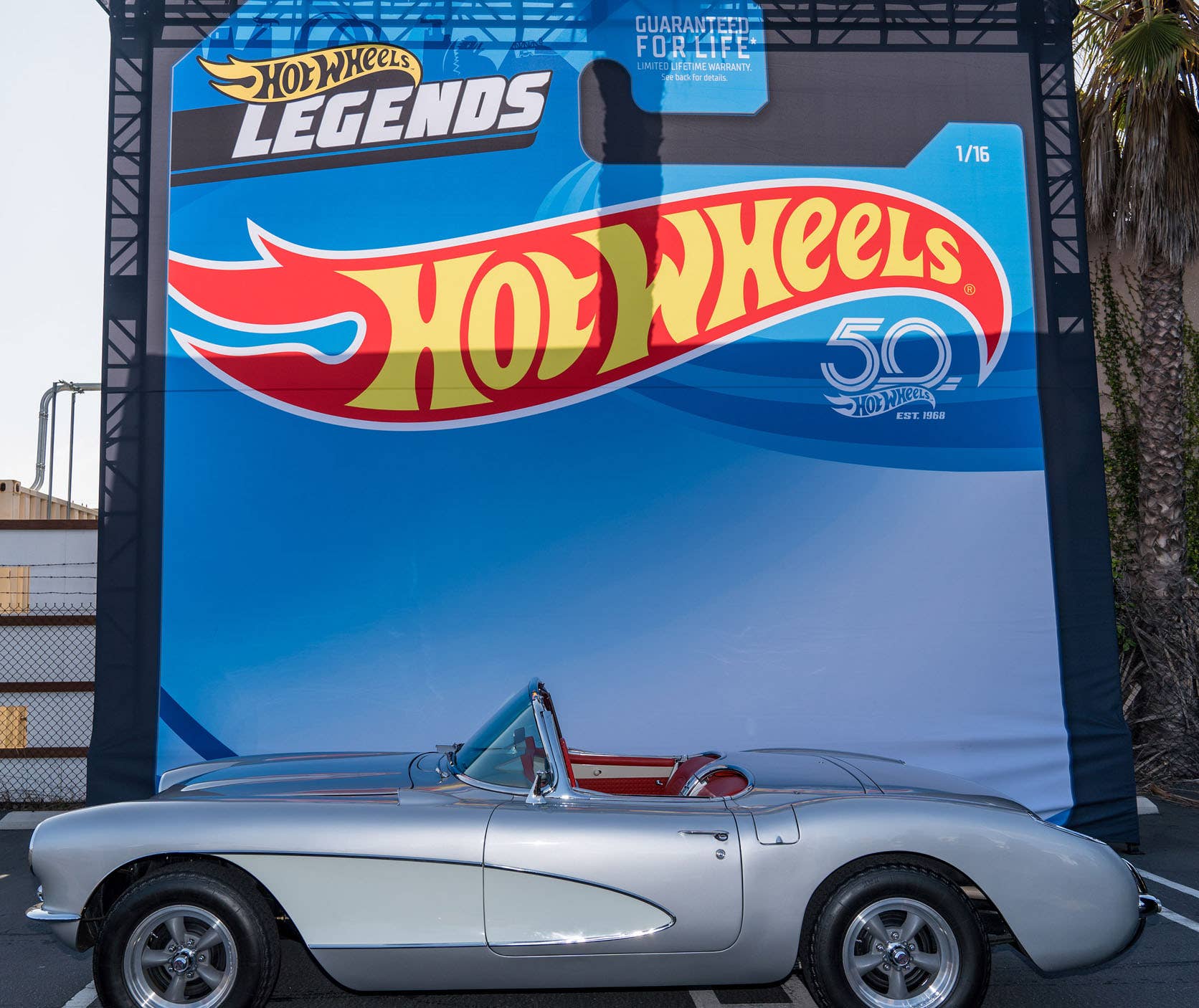 Jay Leno, host of “Jay Leno’s Garageâ€, showcases his ’57 Chevrolet Corvette at the Hot Wheels Legends Tour kick-off event in Los Angeles, CA. Learn More at www.HotWheels.com/LegendsTour (Paul A Hebert/Feature Photo Service)