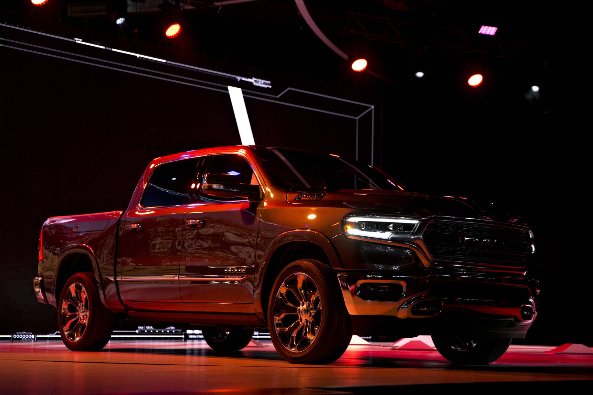 The Fiat Chrysler Automobiles NV (FCA) 2019 Ram 1500 Limited pickup truck is unveiled during the 2018 North American International Auto Show (NAIAS) in Detroit, Michigan, U.S., on Monday, Jan. 15, 2018. After auto executives spent years trying to convince the world they can beat Silicon Valley to electric cars and autonomous driving, they are finally getting a chance to crow once again about what they do best: trucks. Each of the hometown brands will pull the cover off of a new flatbed, while at least three of the luxury brands roll out new SUVs. Photographer: Daniel Acker/Bloomberg via Getty Images