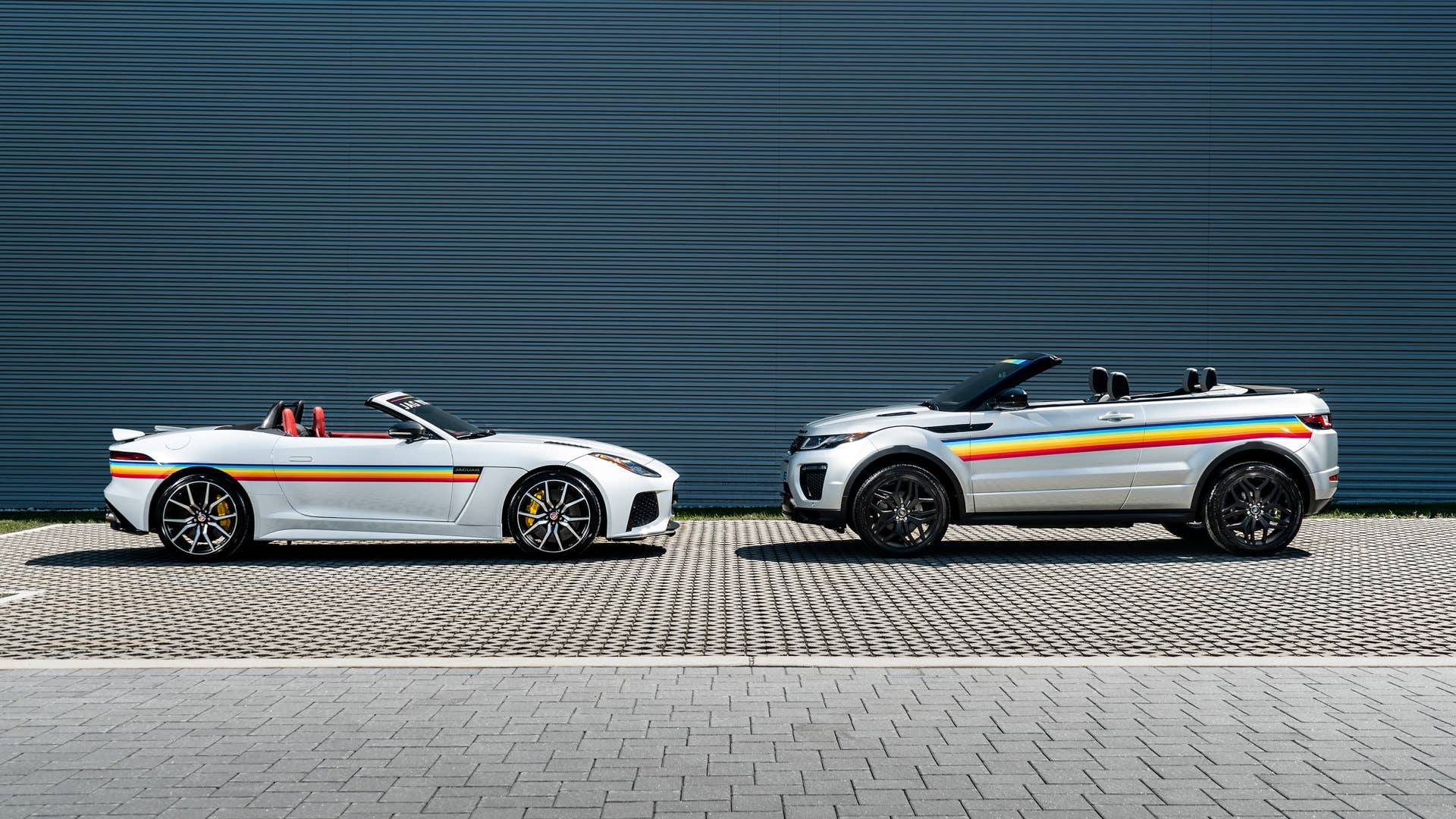 Jaguar F-Type SVR Convertibles and a Range Rover Evoque Convertible get the rainbow treatment.