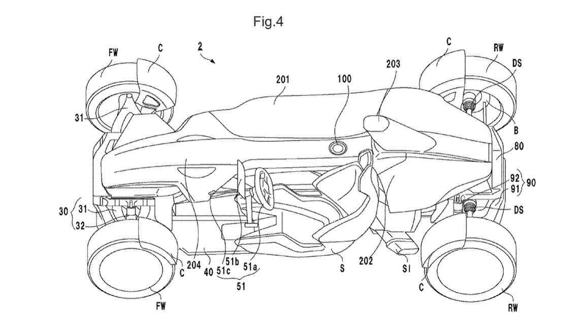 Honda mid-engine car patent drawing