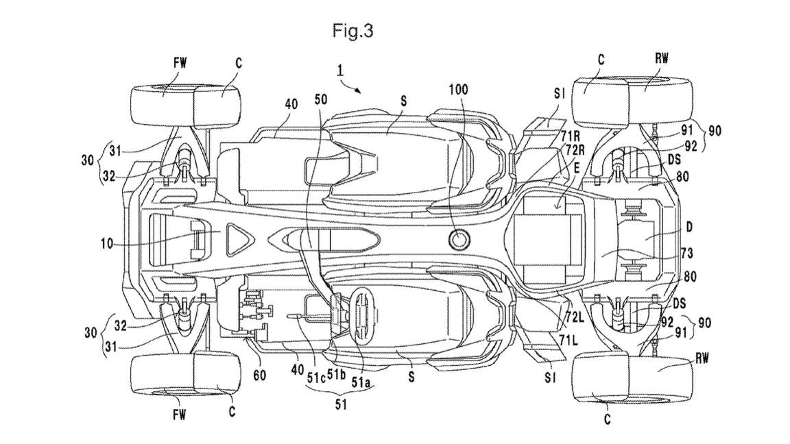 Honda mid-engine car patent drawing
