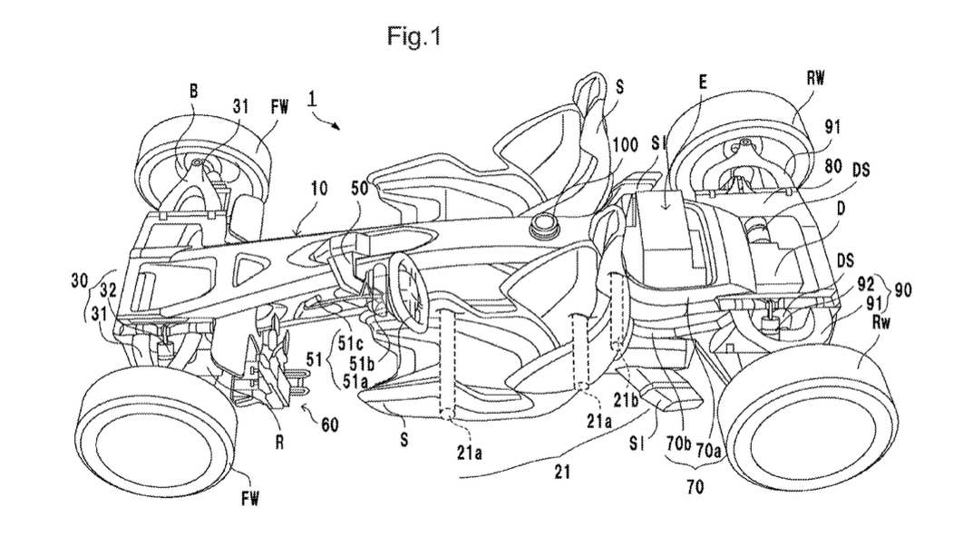 Honda mid-engine car patent drawing