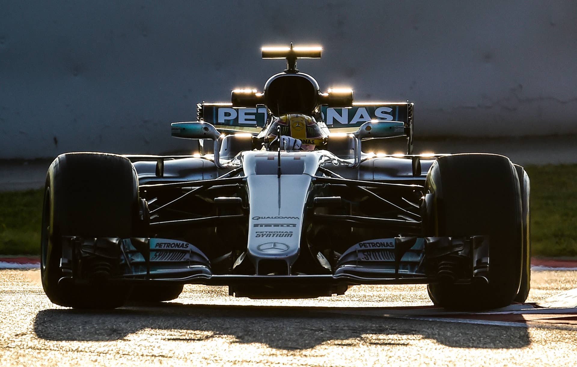 Mercedes AMG Petronas F1 Team's British driver Lewis Hamilton drives at the Circuit de Catalunya on February 27, 2017 in Montmelo on the outskirts of Barcelona during the first day of the first week of tests for the Formula One Grand Prix season. / AFP / JOSE JORDAN (Photo credit should read JOSE JORDAN/AFP/Getty Images)