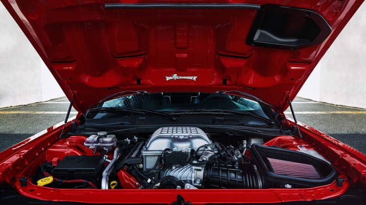 The 2018 Dodge Challenger SRT Demonâ€™s 6.2-liter supercharged HEMIÂ® Demon V-8 engine.