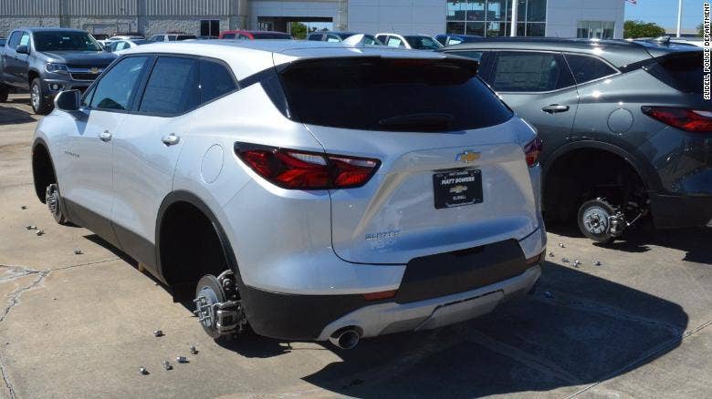 Thieves steal 124 wheels and tires.