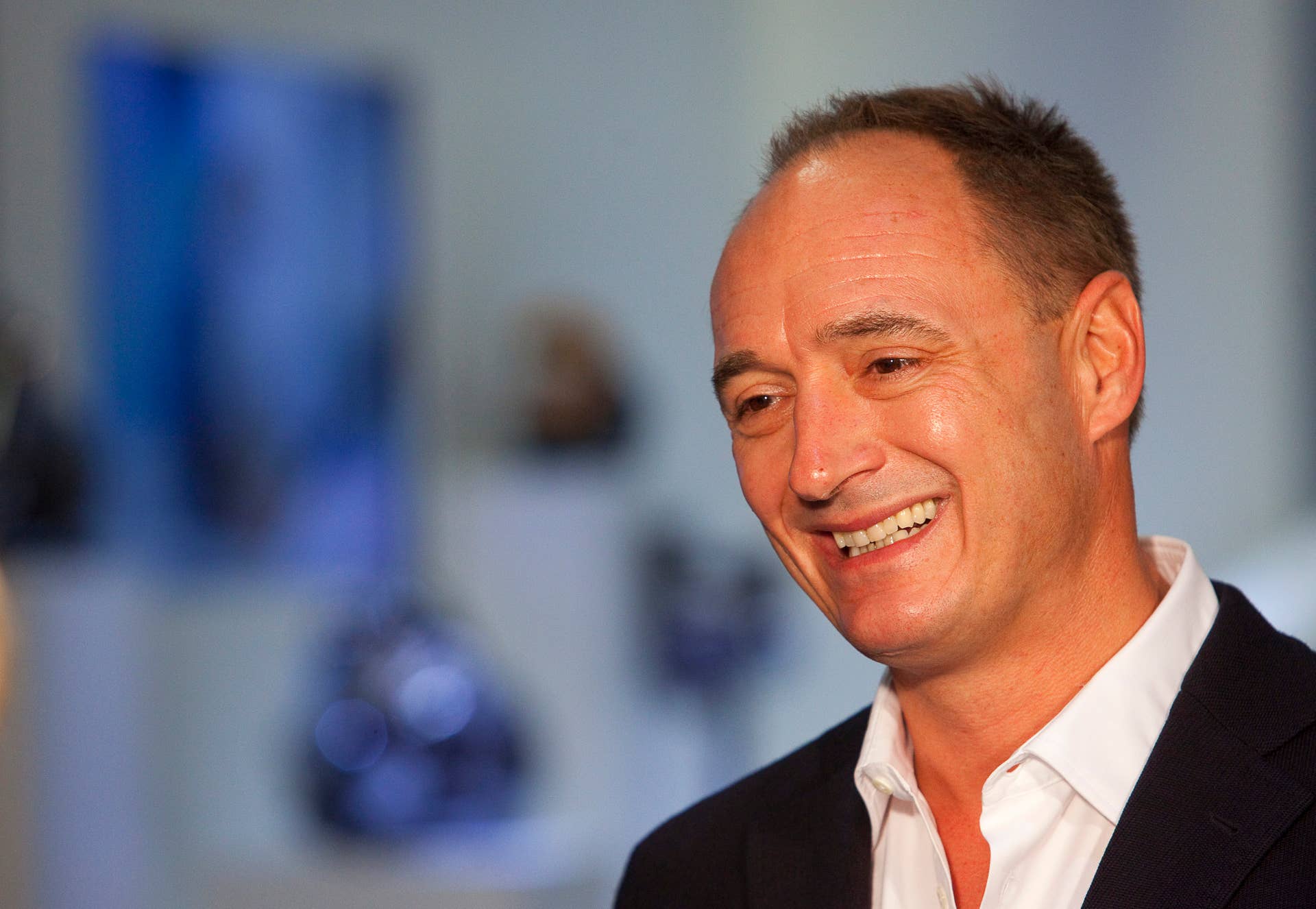 Max Conze, chief executive officer of Dyson Ltd., reacts during a Bloomberg Television interview on the eve of the opening of the IFA consumer electronics show in Berlin, Germany, on Thursday, Sept. 5, 2013. Samsung showed the Galaxy Gear yesterday at IFA, Europe's largest consumer-electronics show, as it races Apple and Sony Corp. to carve a share of the market for wearable technology amid slowing growth in smartphones. Photographer: Krisztian Bocsi/Bloomberg via Getty Images