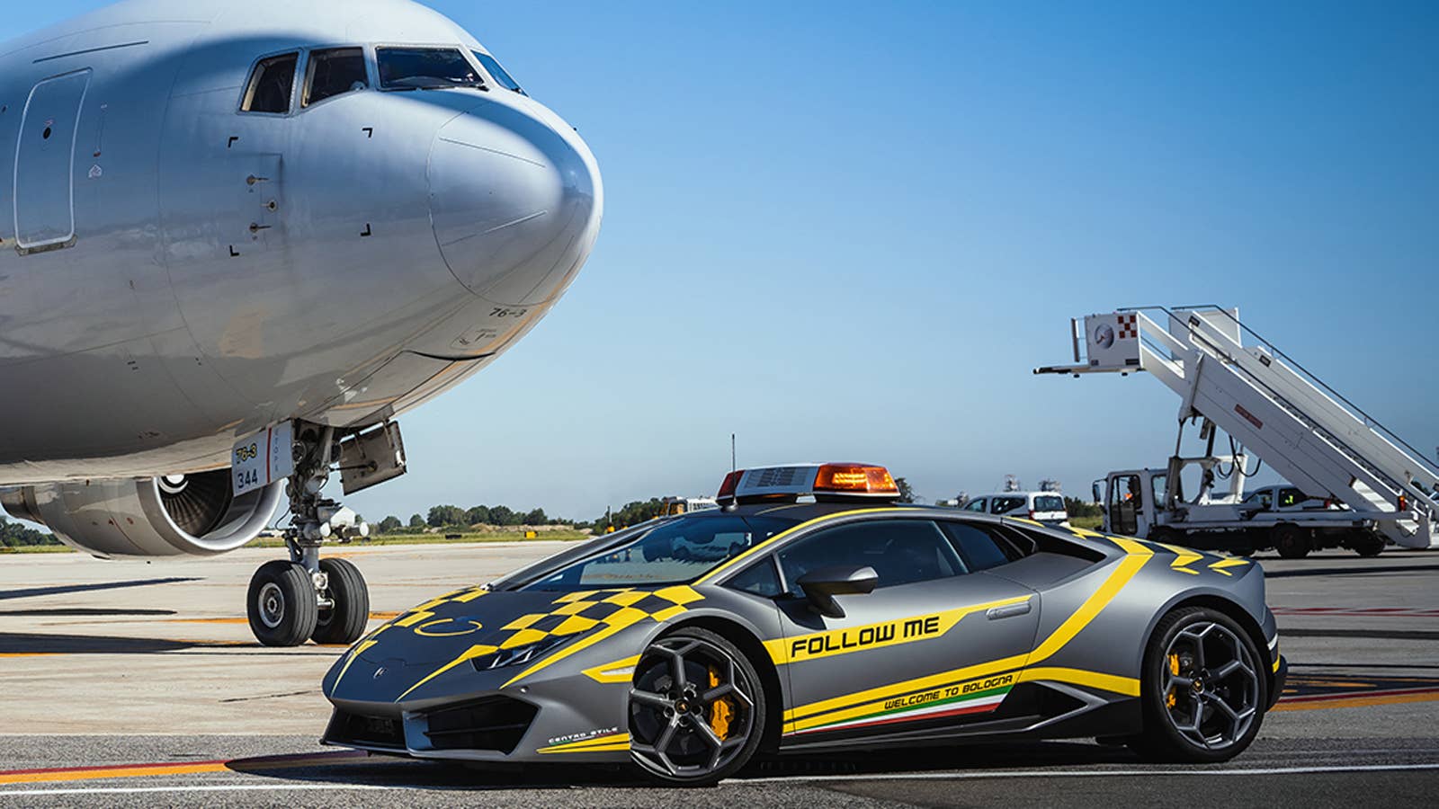 This Huracan guides planes in Bologna.
