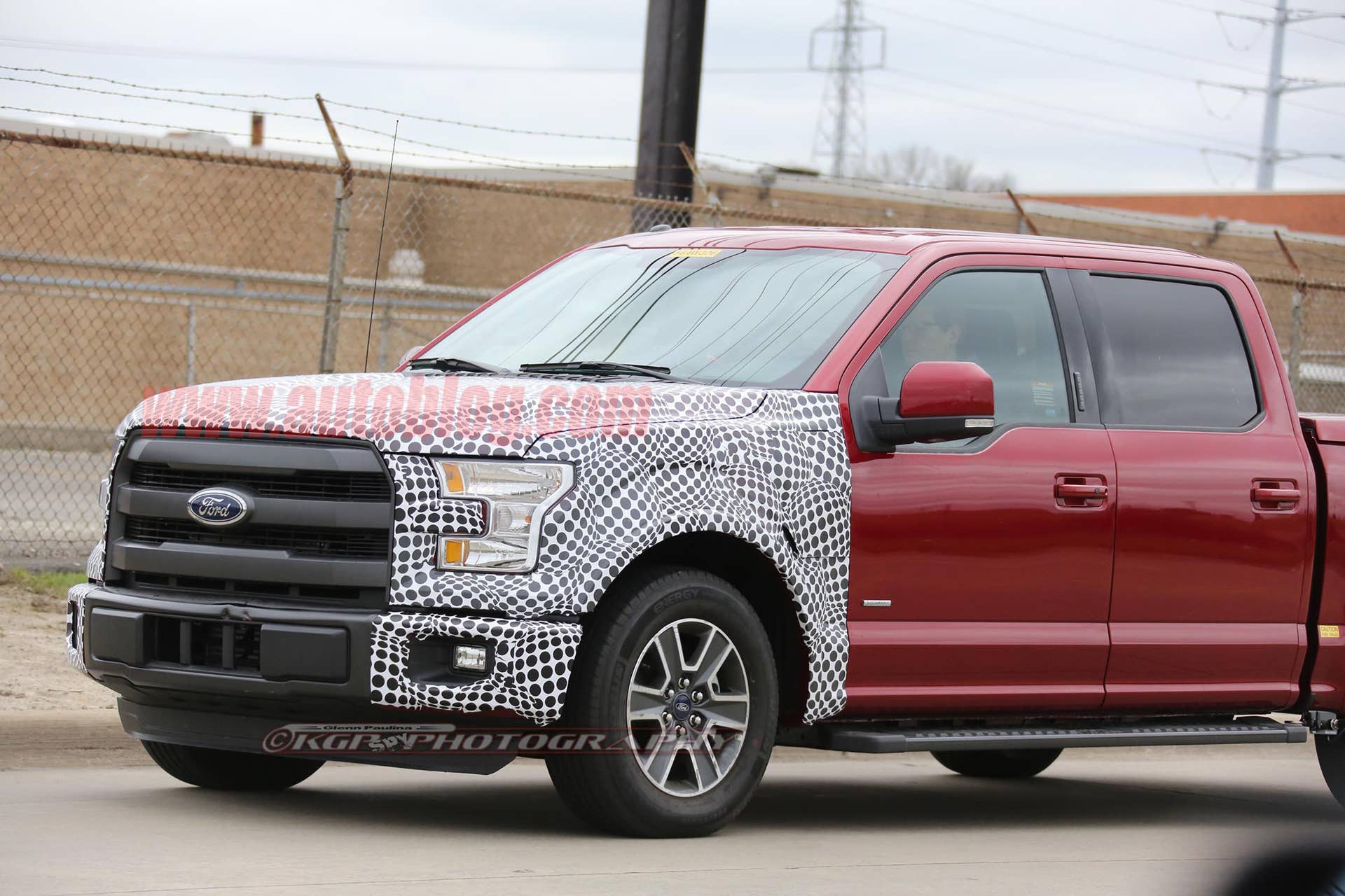 red 2018 ford f-150 spy shots front three quarters detail
