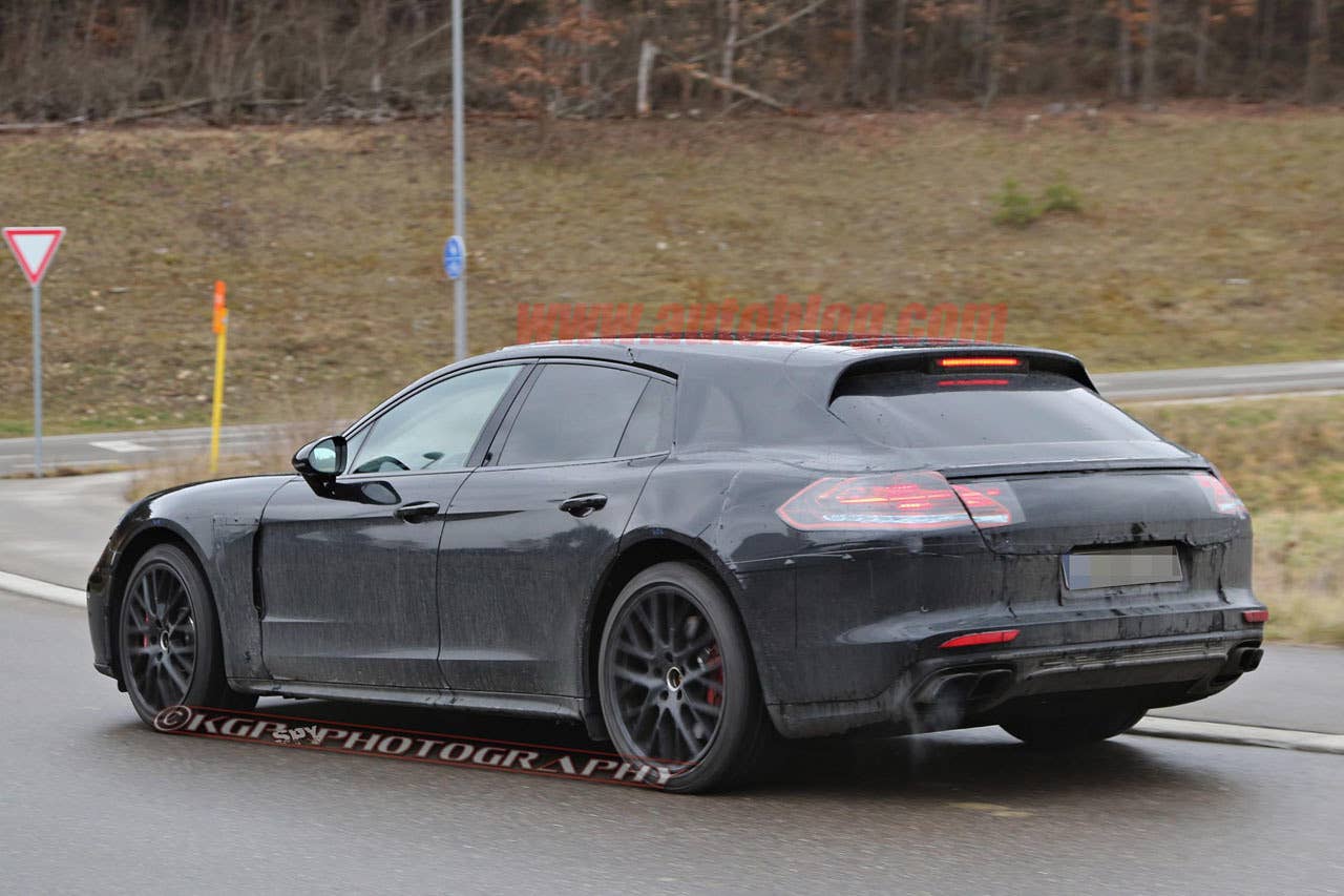 porsche panamera sport turismo spy shots rear three quarters