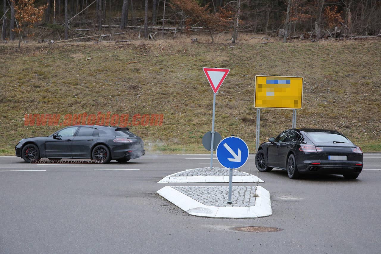 porsche panamera sport turismo spy shots with sedan rear