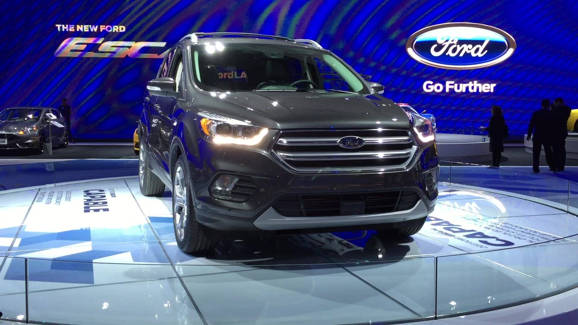 The new 2017 Ford Escape rotates on the stand at the 2015 LA Auto Show.