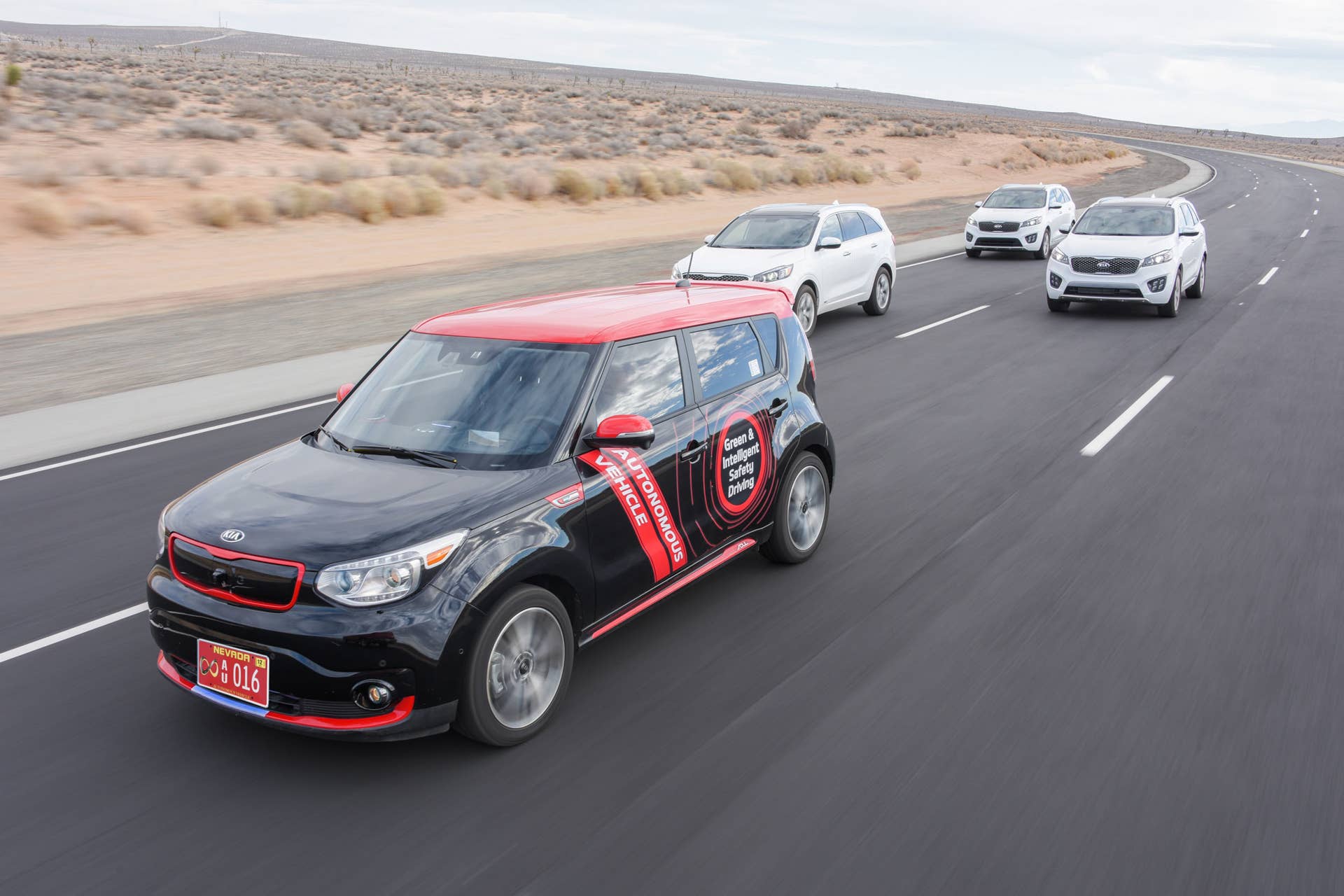 kia autonomous soul ev on road