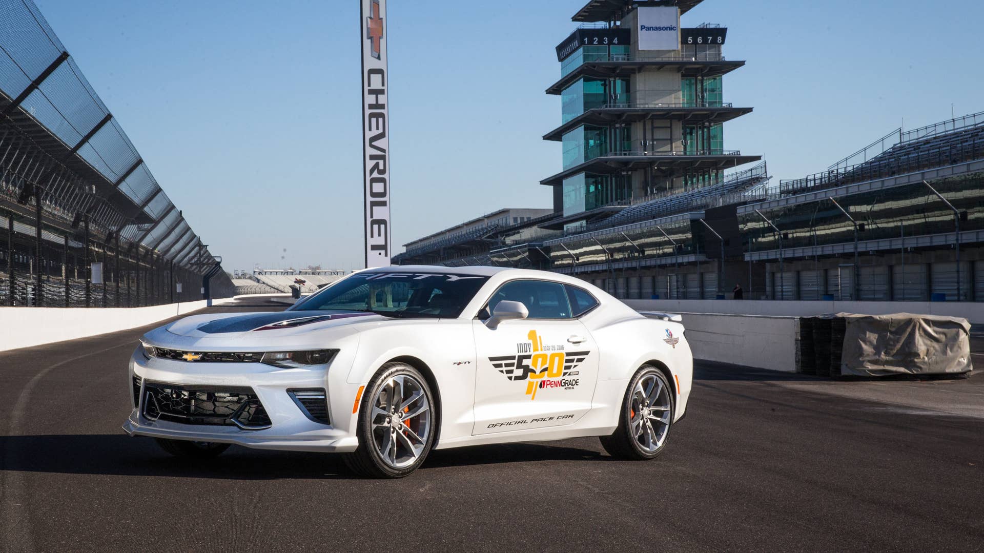 2017 chevy camaro ss 50th anniversary edition pace car on track low angle