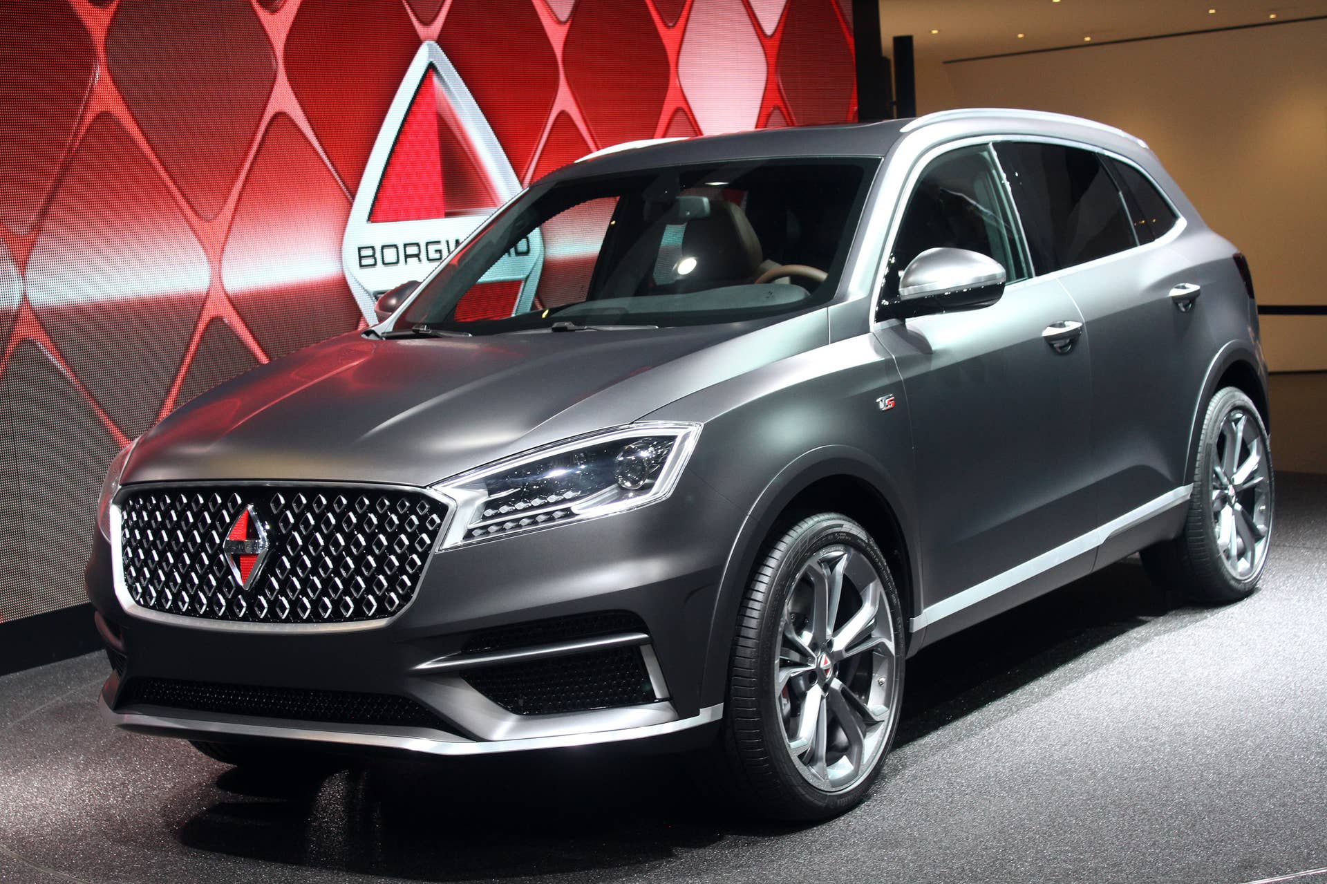 The Borgward BX7 TS, resurrecting the Borgward brand name after 50 years, unveiled at the 2015 Frankfurt Motor Show, front three-quarter view.