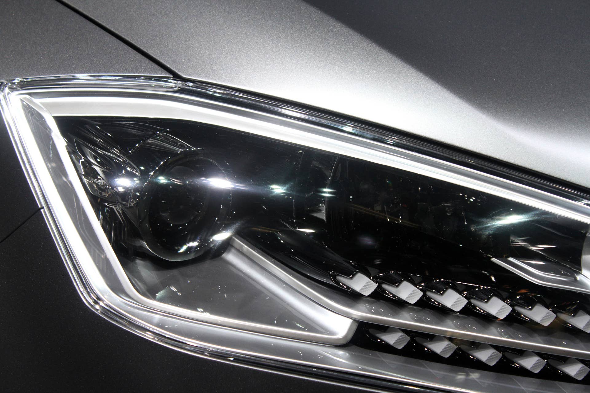 The Borgward BX7 TS, resurrecting the Borgward brand name after 50 years, unveiled at the 2015 Frankfurt Motor Show, headlight detail.