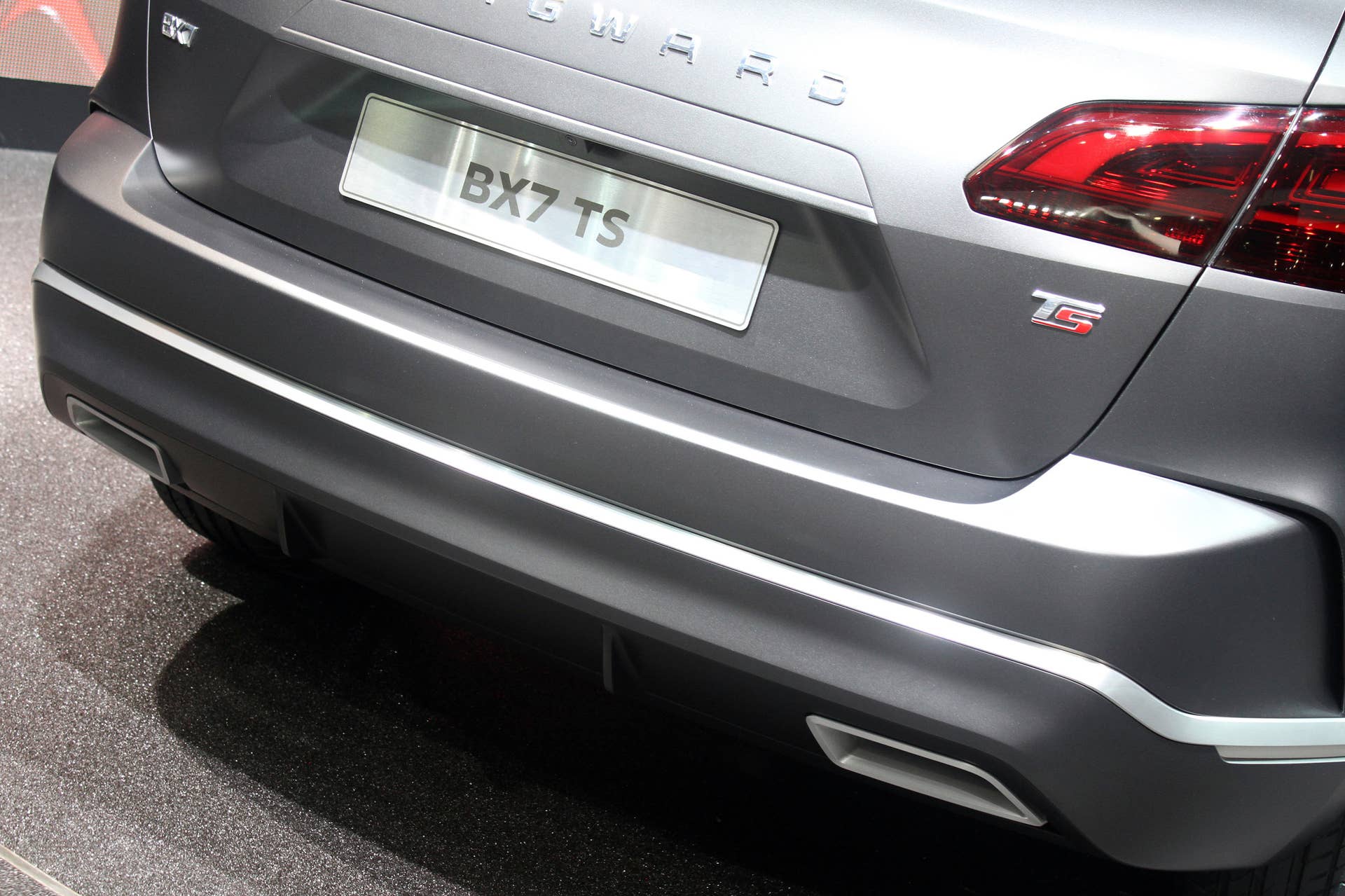 The Borgward BX7 TS, resurrecting the Borgward brand name after 50 years, unveiled at the 2015 Frankfurt Motor Show, rear bumper and diffuser.