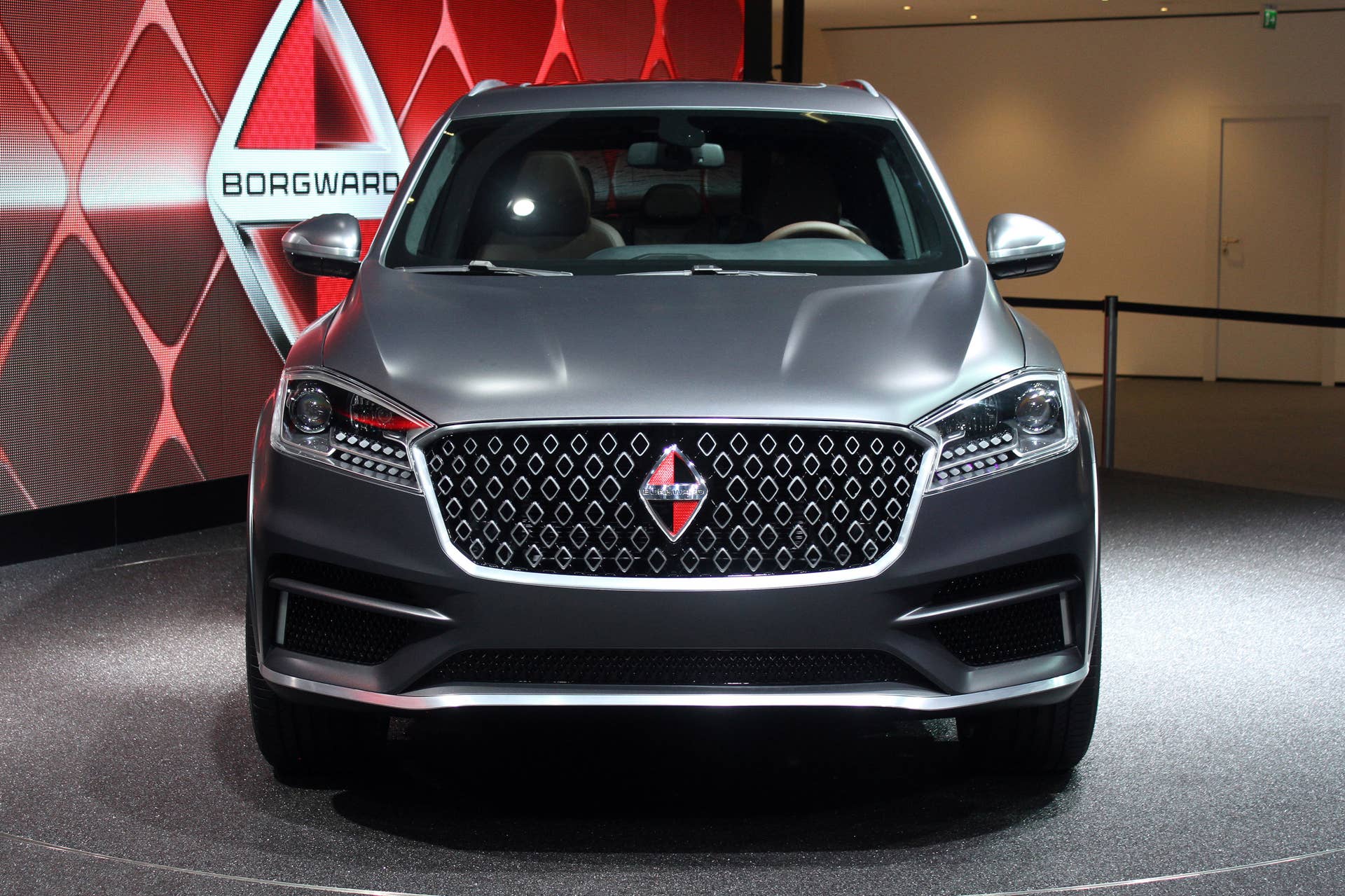 The Borgward BX7 TS, resurrecting the Borgward brand name after 50 years, unveiled at the 2015 Frankfurt Motor Show, front view.