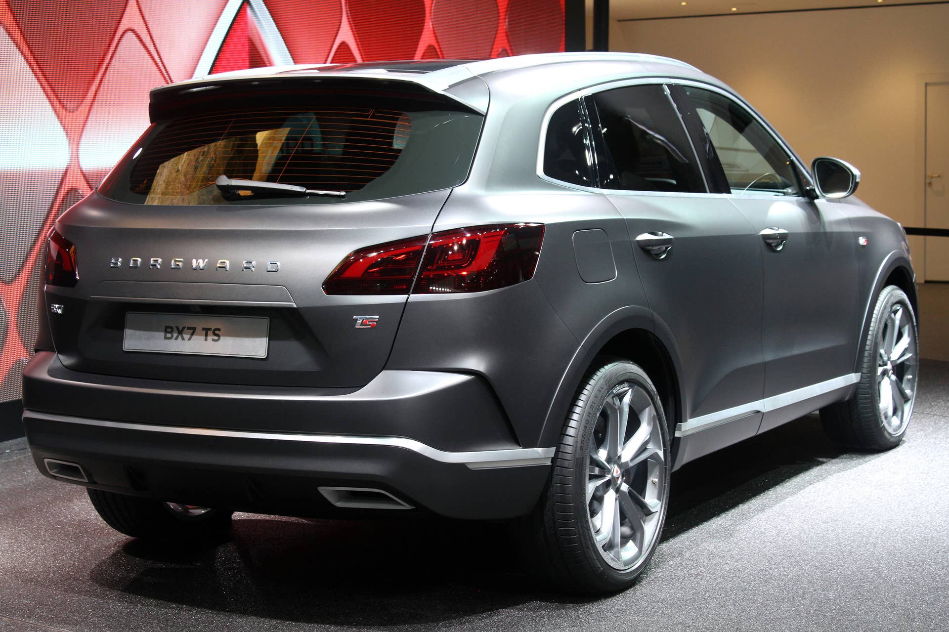 The Borgward BX7 TS, resurrecting the Borgward brand name after 50 years, unveiled at the 2015 Frankfurt Motor Show, rear three-quarter.