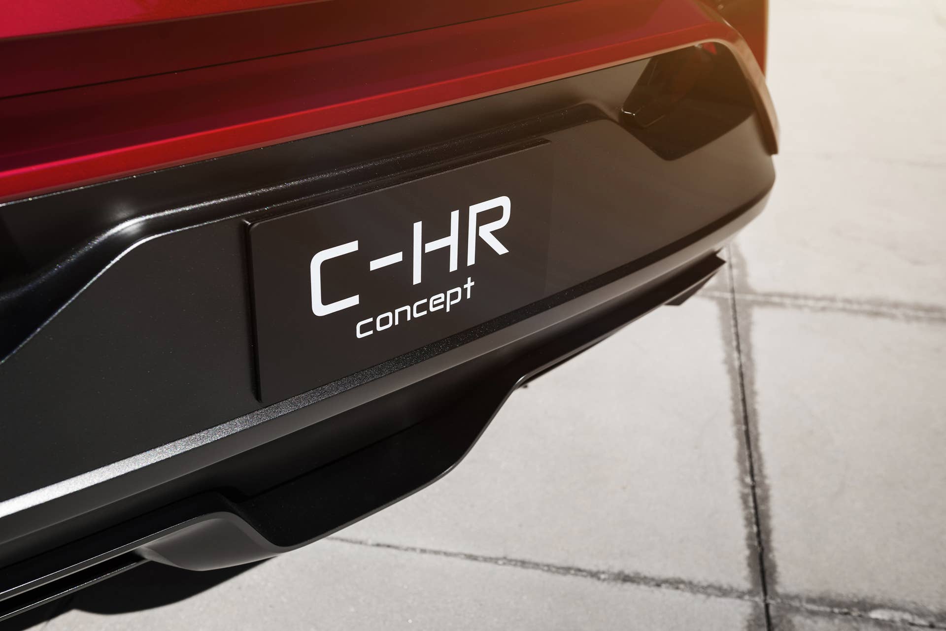 The Scion C-HR concept shown off in red for the LA Auto Show, detail of the rear diffuser area.