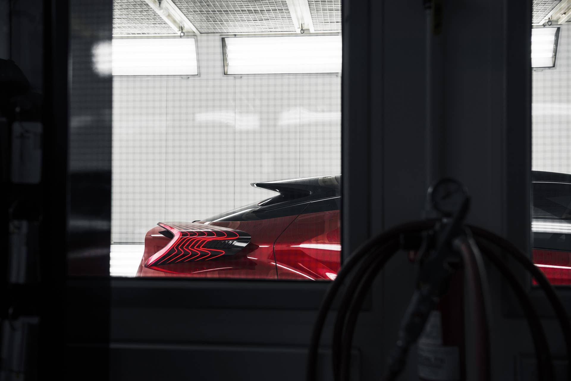 The Scion C-HR concept shown off in red for the LA Auto Show, rear hatch.