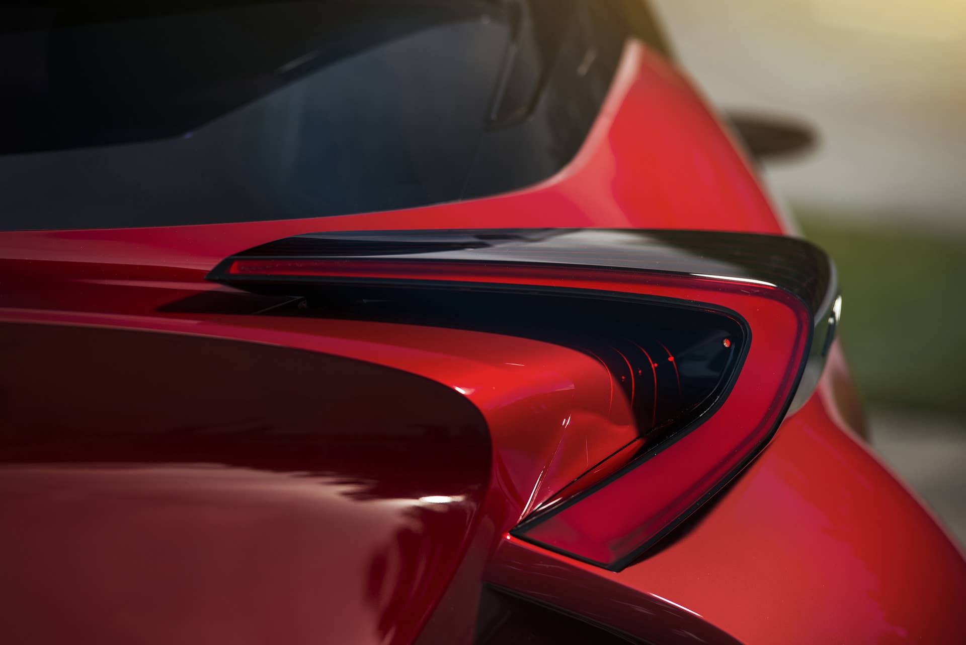 The Scion C-HR concept shown off in red for the LA Auto Show, taillight detail.