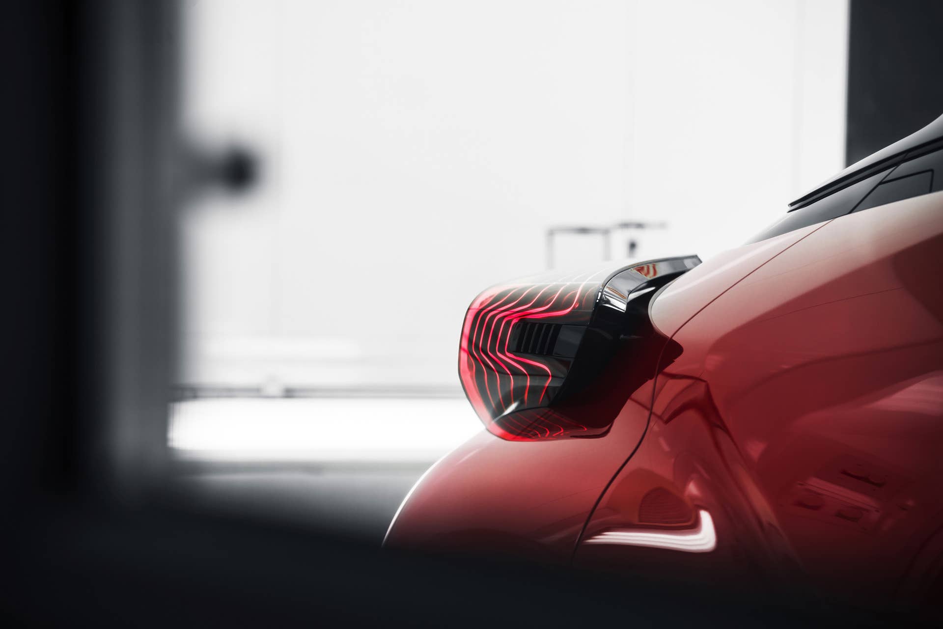 The Scion C-HR concept shown off in red for the LA Auto Show, taillight.