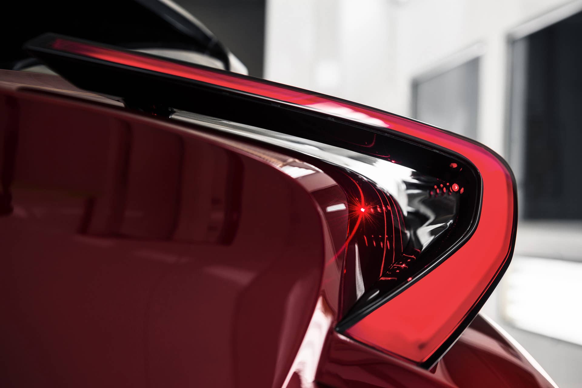 The Scion C-HR concept shown off in red for the LA Auto Show, taillight.