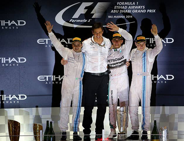 The final podium at the 2014 Abu Dhabi F1 Grand Prix.