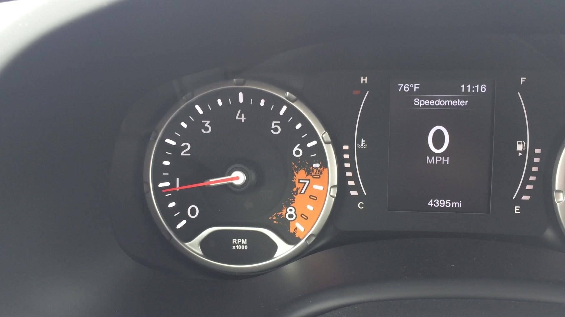 The designers of the 2015 Jeep Renegade had a little fun with the vehicle's tachometer, opting for a splatter graphic instead of a traditional redline.