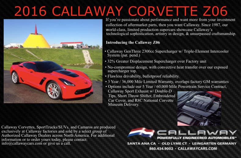 Callaway Corvette Z06 flier sheet