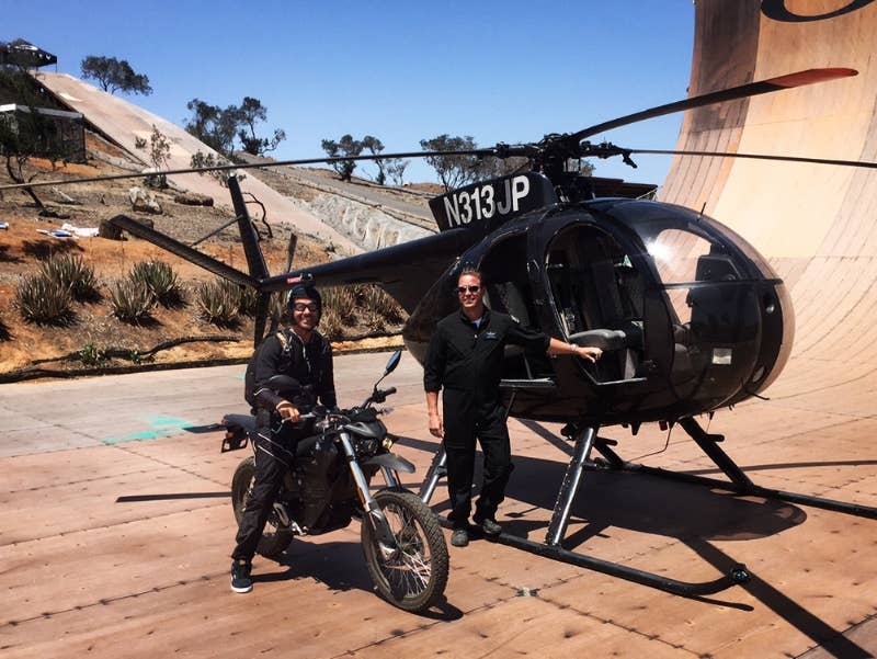Bob Burnquist (left) at home with his Zero FX. Photo courtesy Bob Burnquist. (PRNewsFoto/Zero Motorcycles)