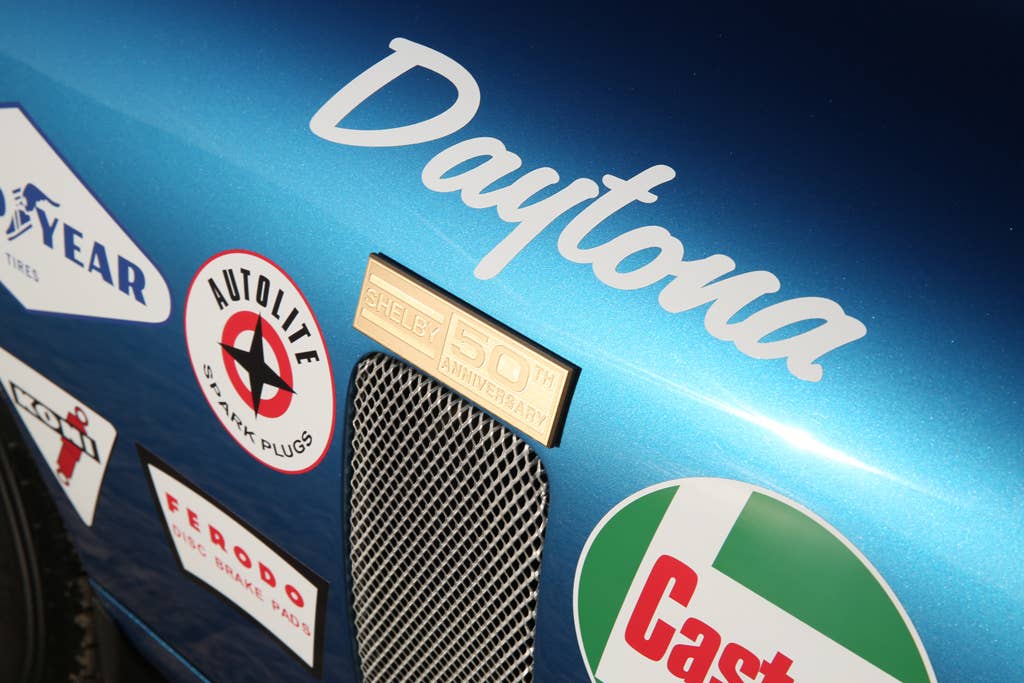 The fiberglass Shelby American Continuation Daytona Coupe, side detailing.
