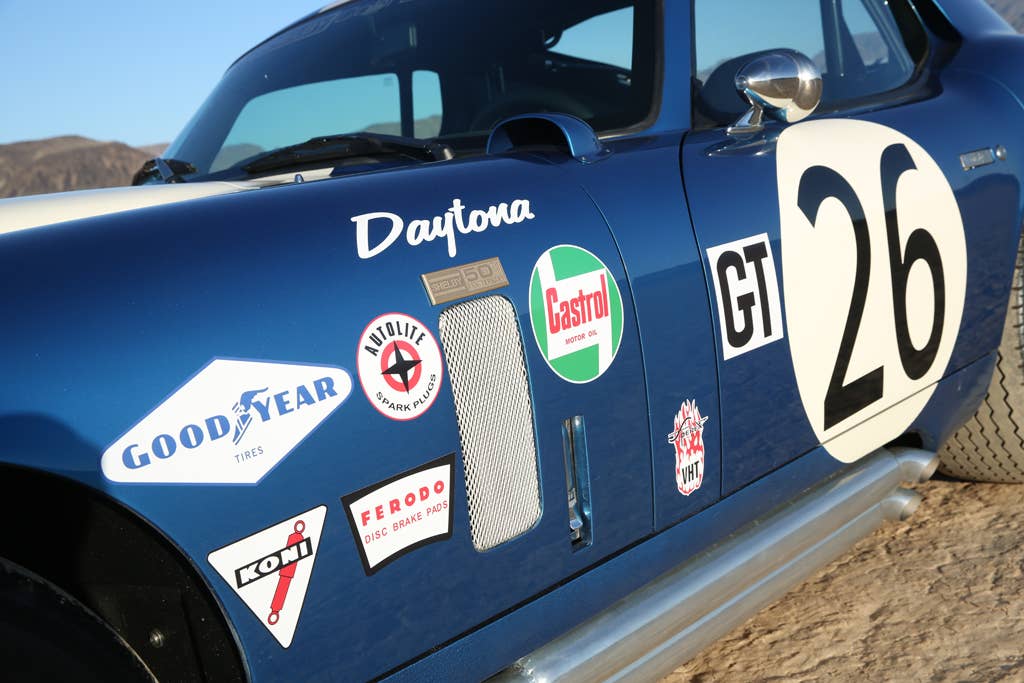 The fiberglass Shelby American Continuation Daytona Coupe, side details.